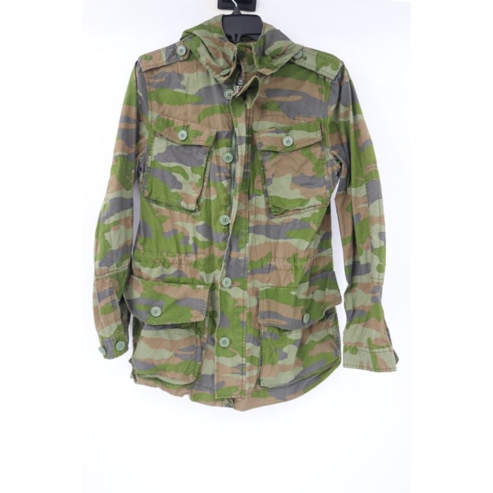 J. Crew Women's Small Boyfriend Fatigue Camo Hooded Camouflage‎ Jacket army hood